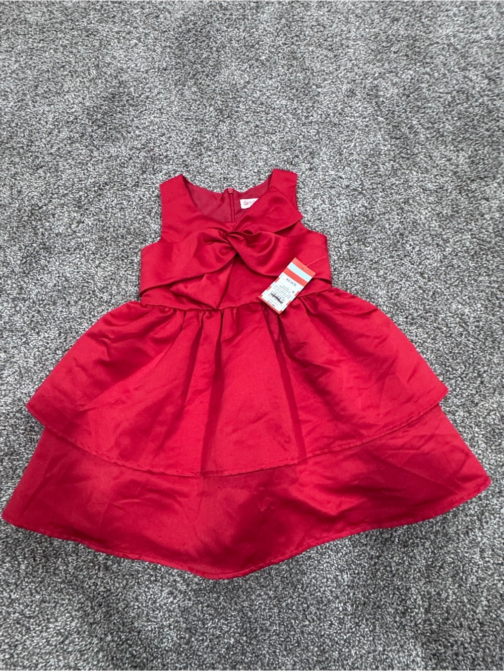 Cat & Jack Bright Red Bow Tiered Satin Party Dress for Girls